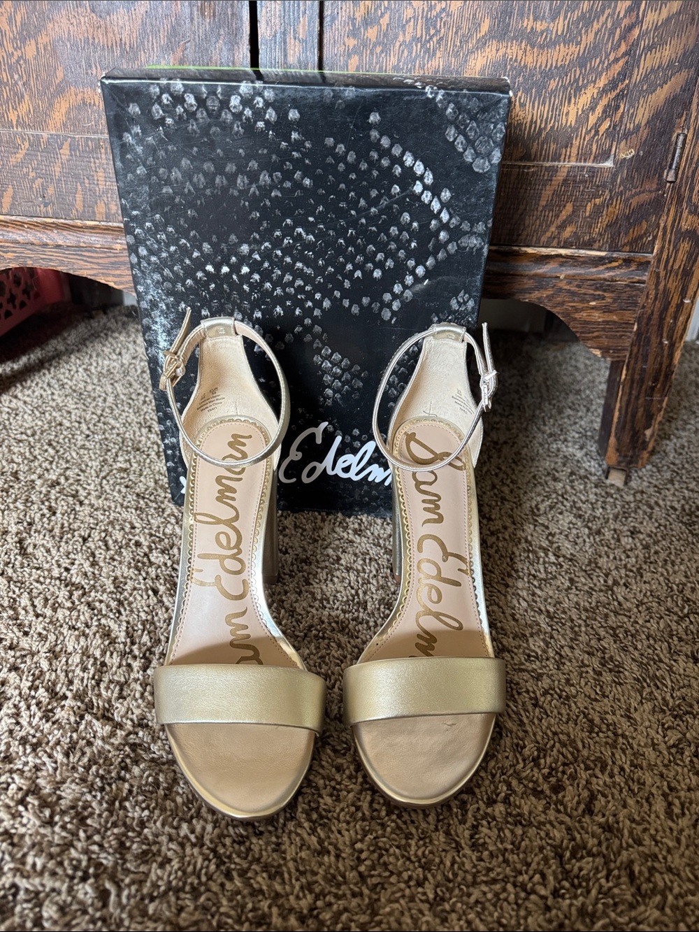 Sam Edelman Metallic Gold Open-Toe Ankle-Strap Heels